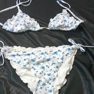 wild fable White Bikini with Blue Floral Print Two-Piece